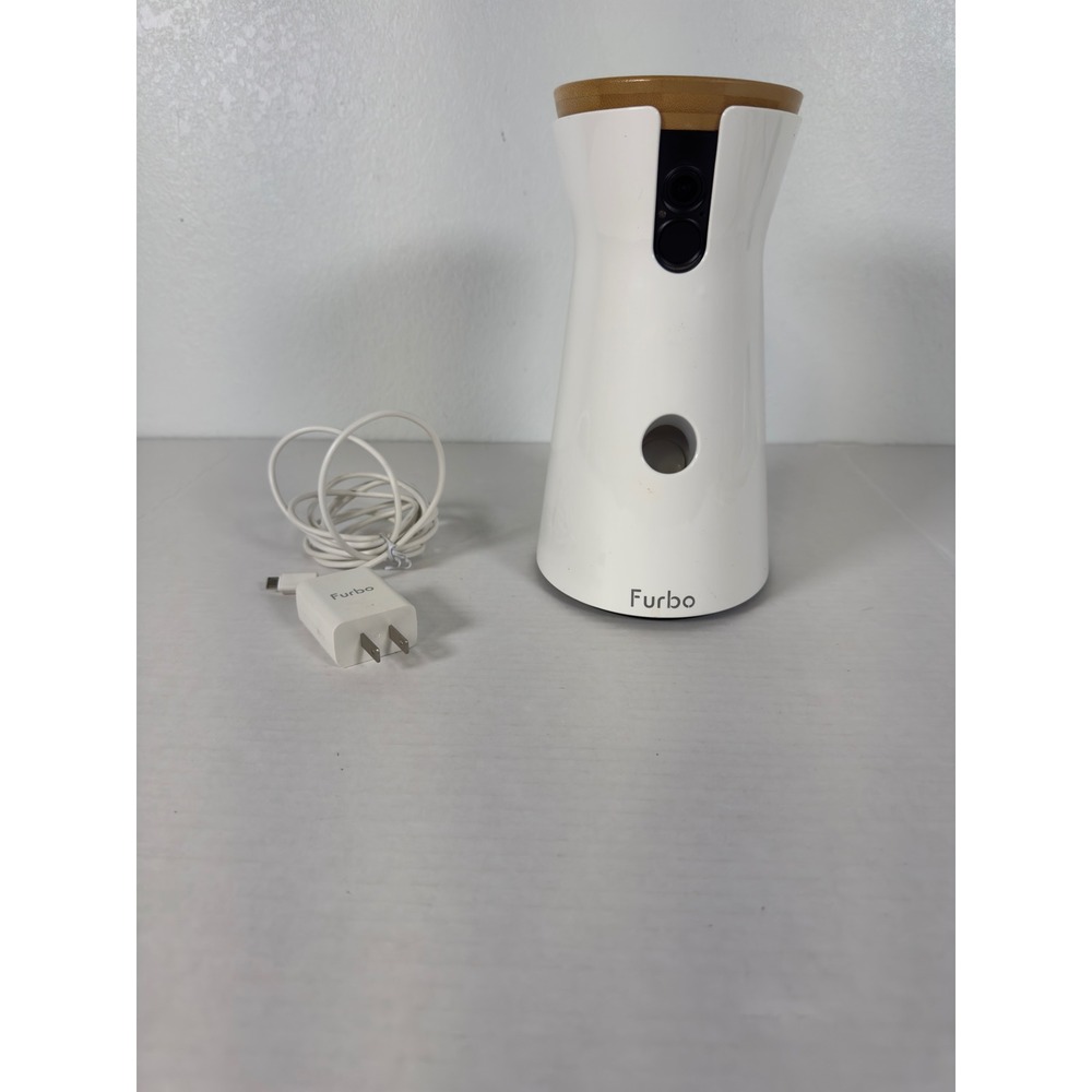 Furbo Dog Camera Treat Tossing Wi FI White Bamboo Lid With Power Adapter